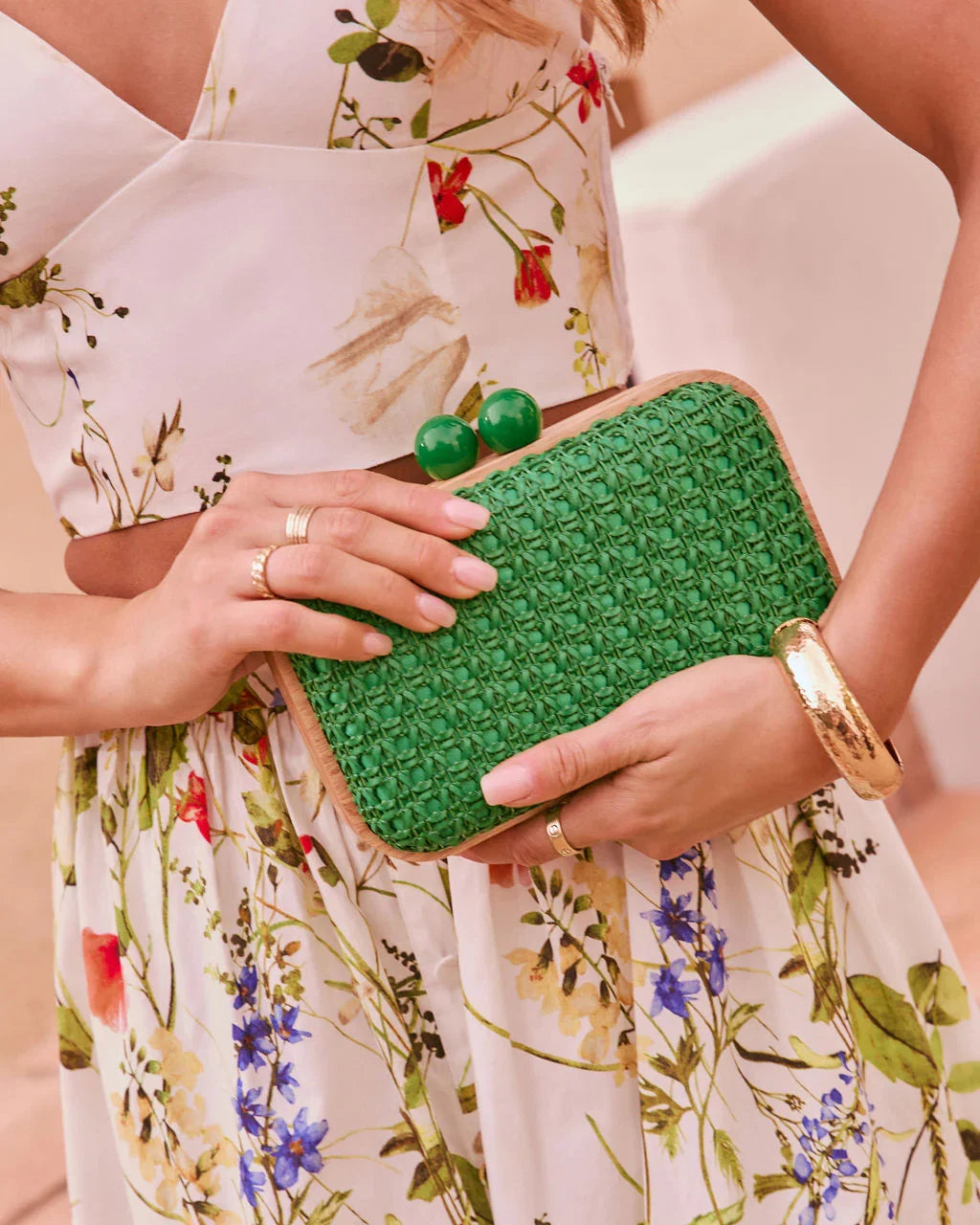 Lindsie Woven Vegan Leather Wooden Frame Clutch