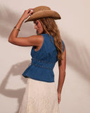 Sundust Muse Denim Front Tie Peplum Top