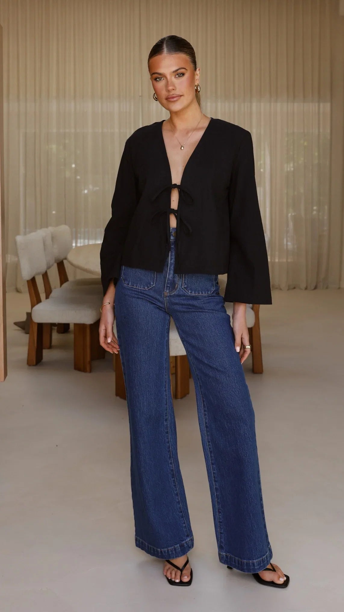 Kiera Tie Front Top Black