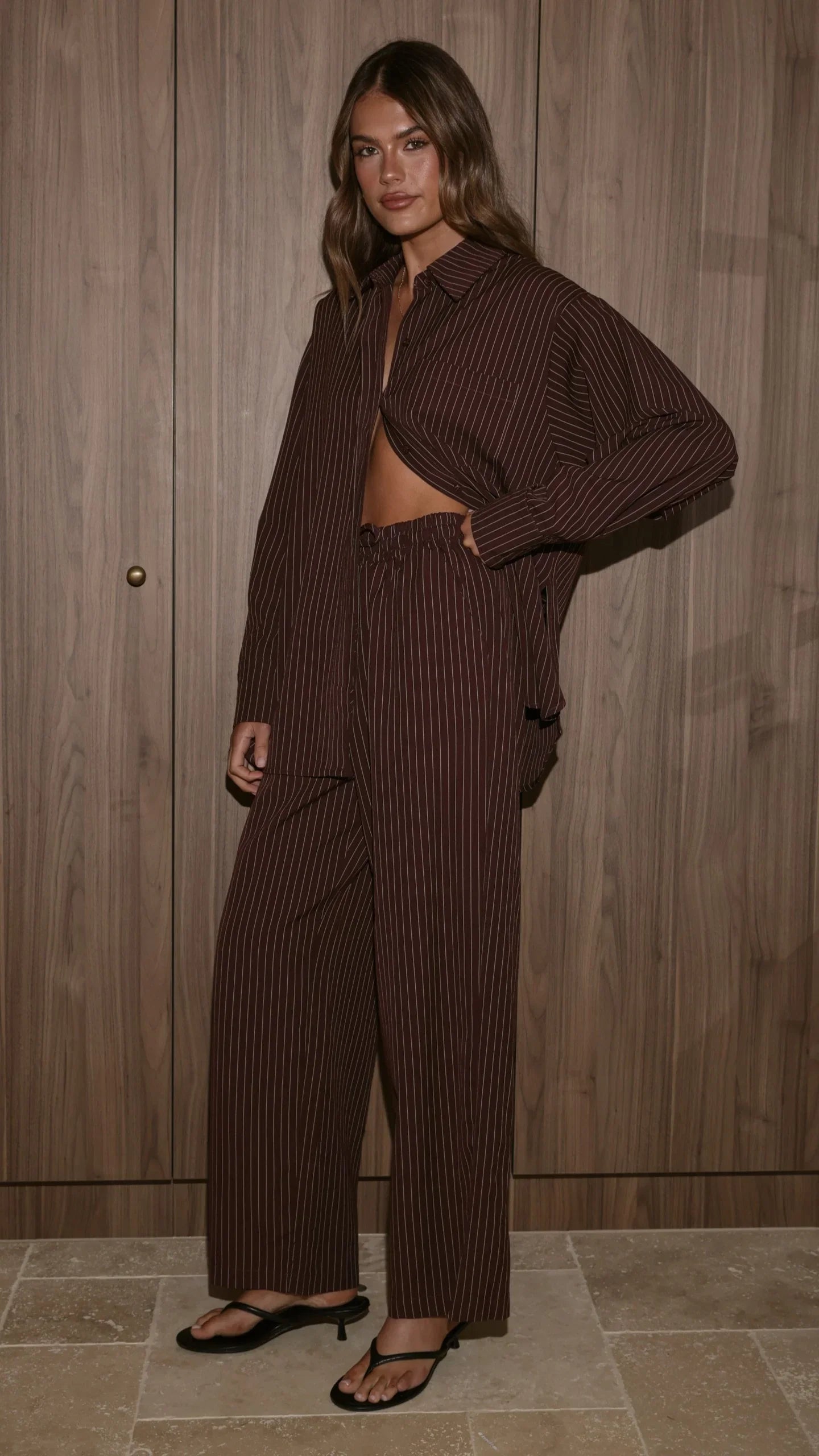 Zaila Long Sleeve Shirt Burgundy White Stripe