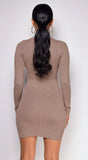 Arsenie Long sleeve Sweater Ribbed Side Slit Mini Dress Brown