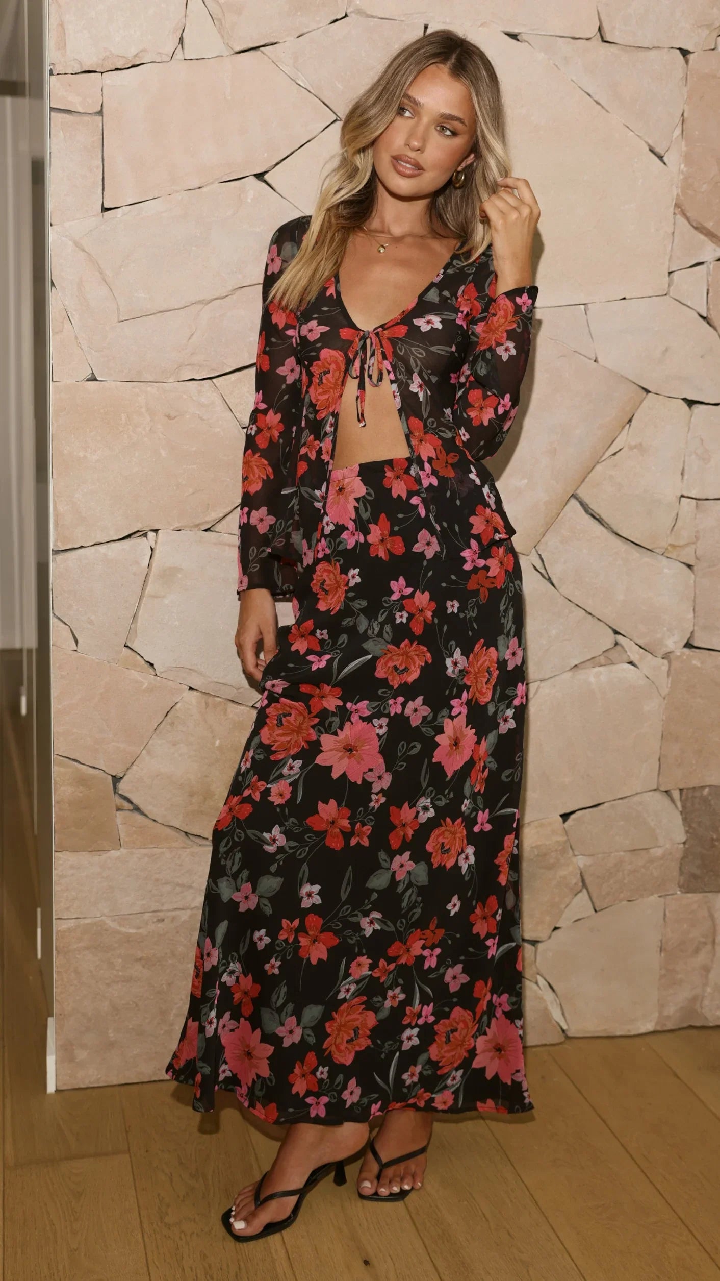 Brianna Open Tie Top Dark Floral