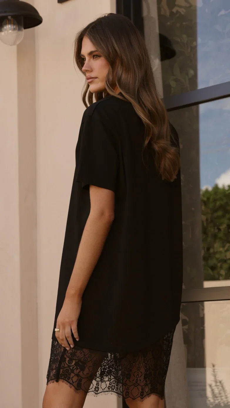 Avei Lace T Shirt Mini Dress Black