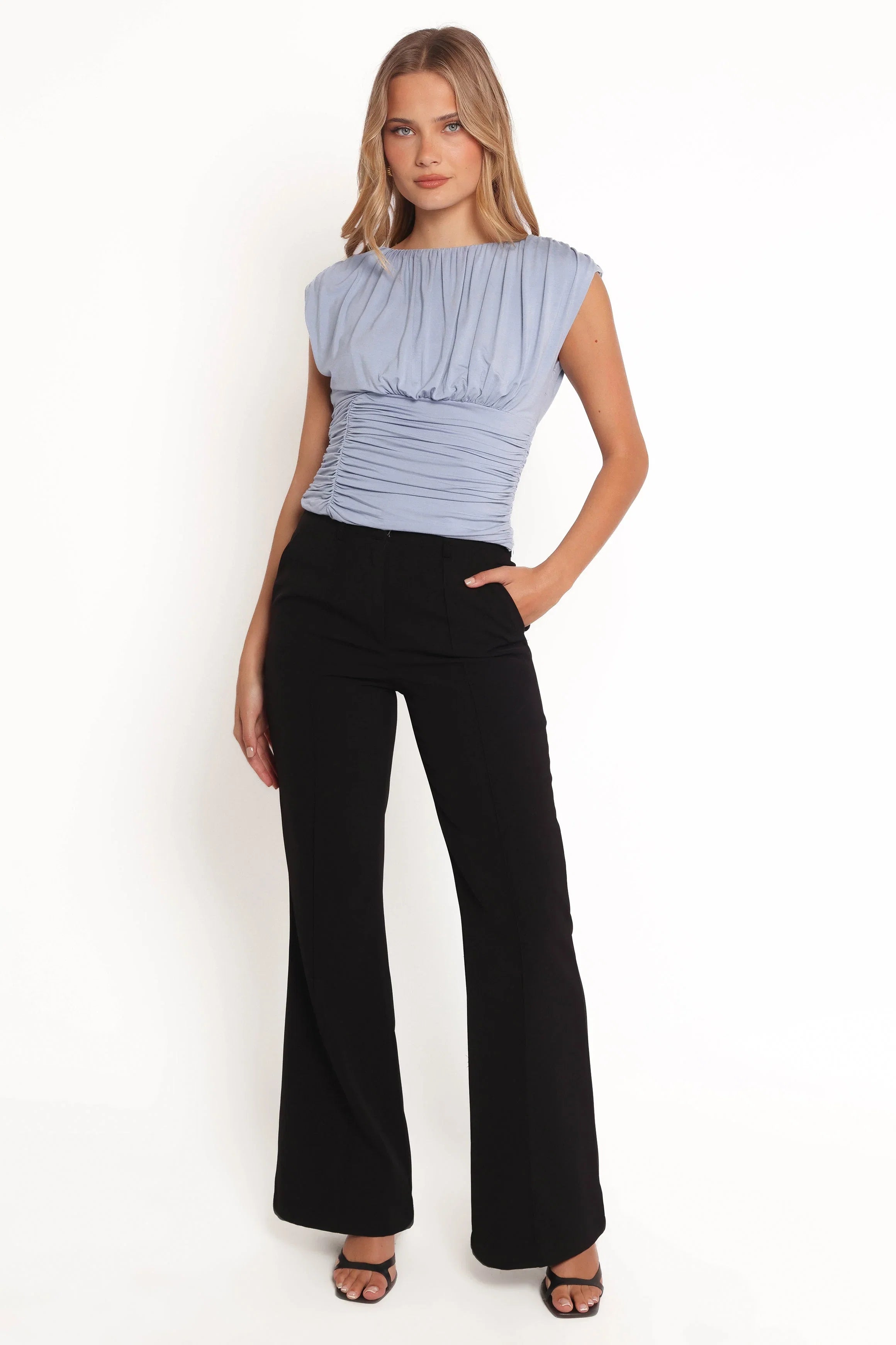 Hennie Ruched Knit Top Soft Blue