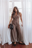 Sienna Belted Jumpsuit Khaki Brown