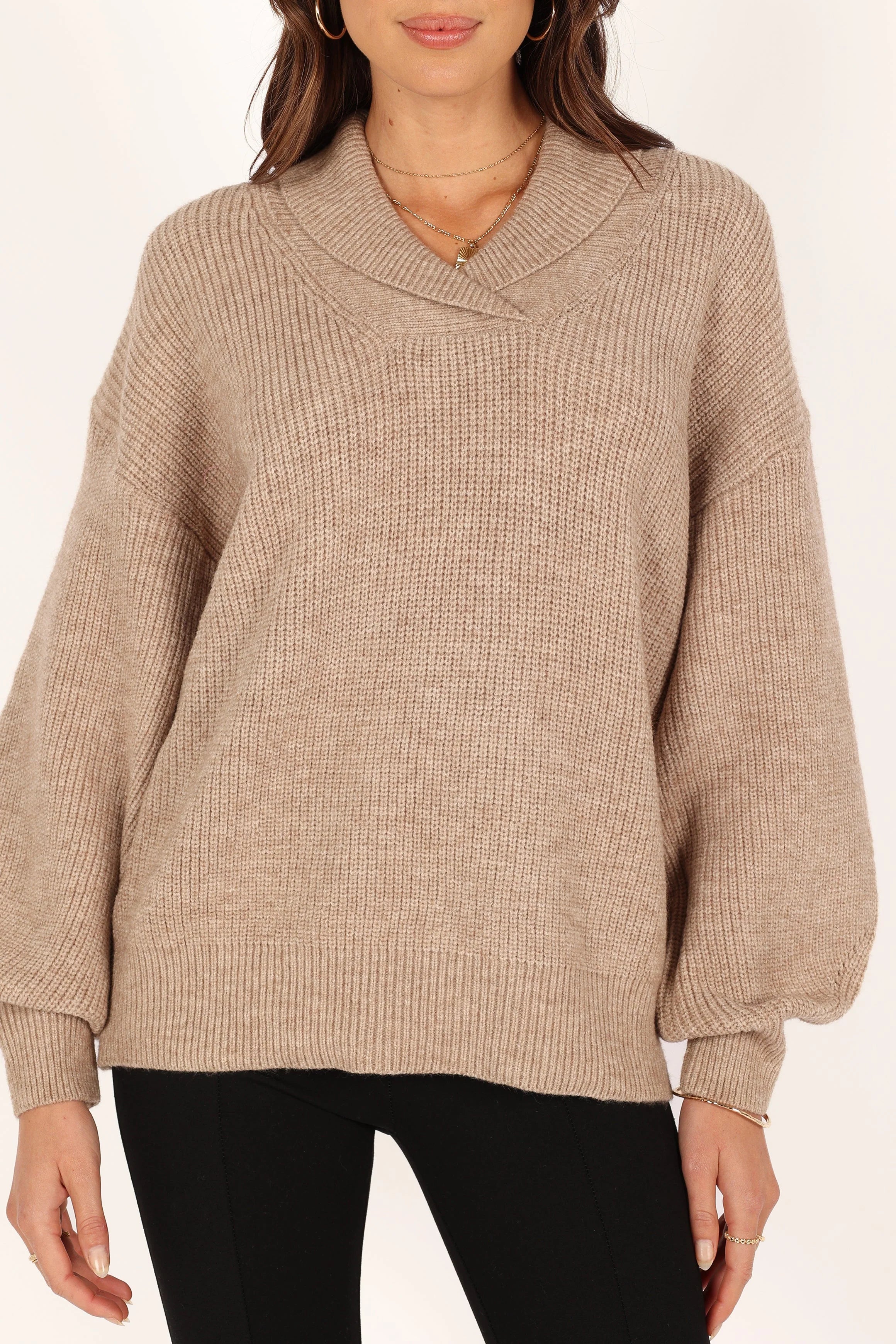 Carly Collar Knit Sweater Oatmeal