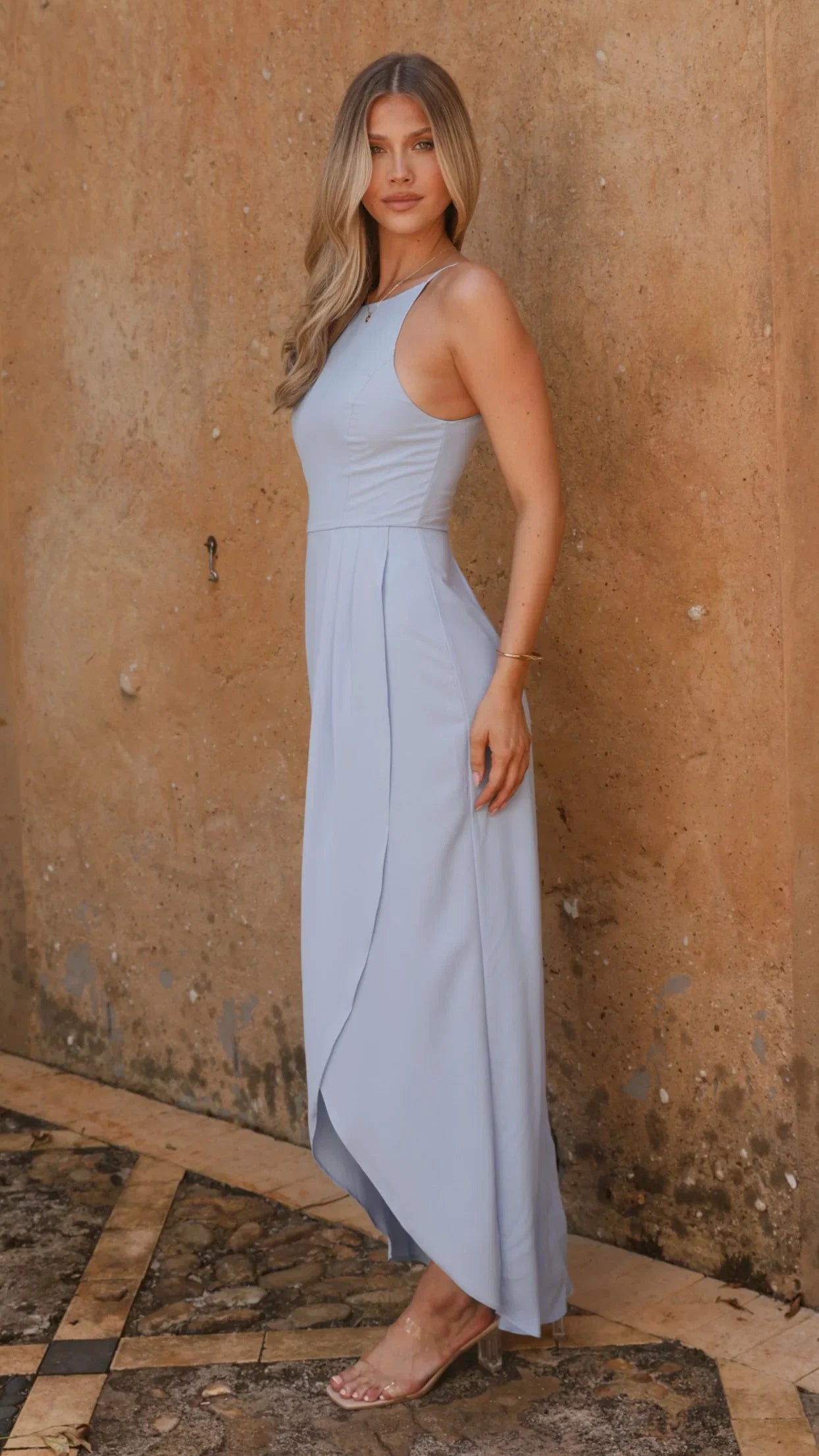 Genevieve Boat Neck Maxi Dress Blue