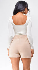 Jona Square Neck Long Sleeve Bodysuit Cream