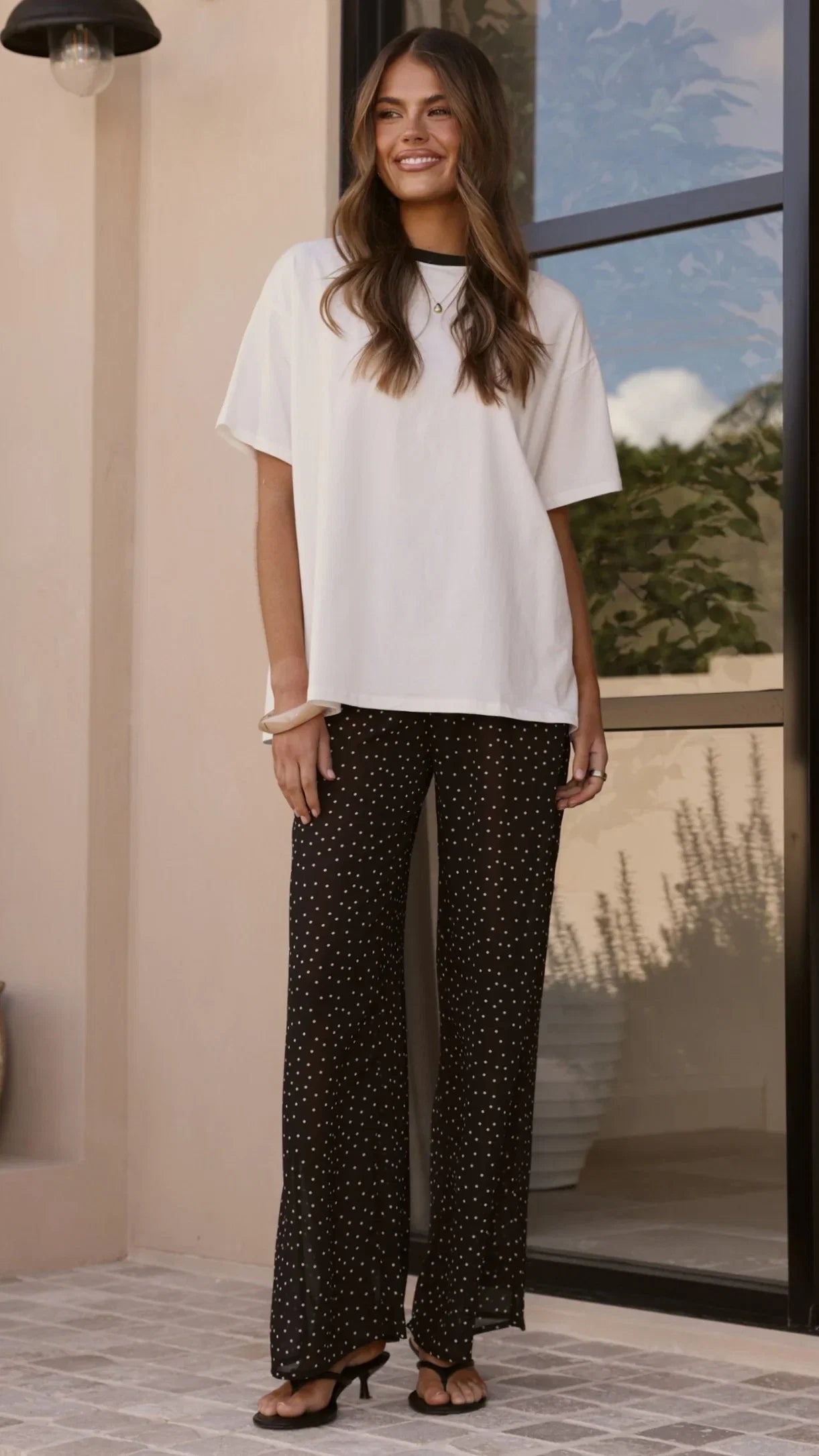 Zavier Oversized T Shirt and Polka Dot Pants Set White Black
