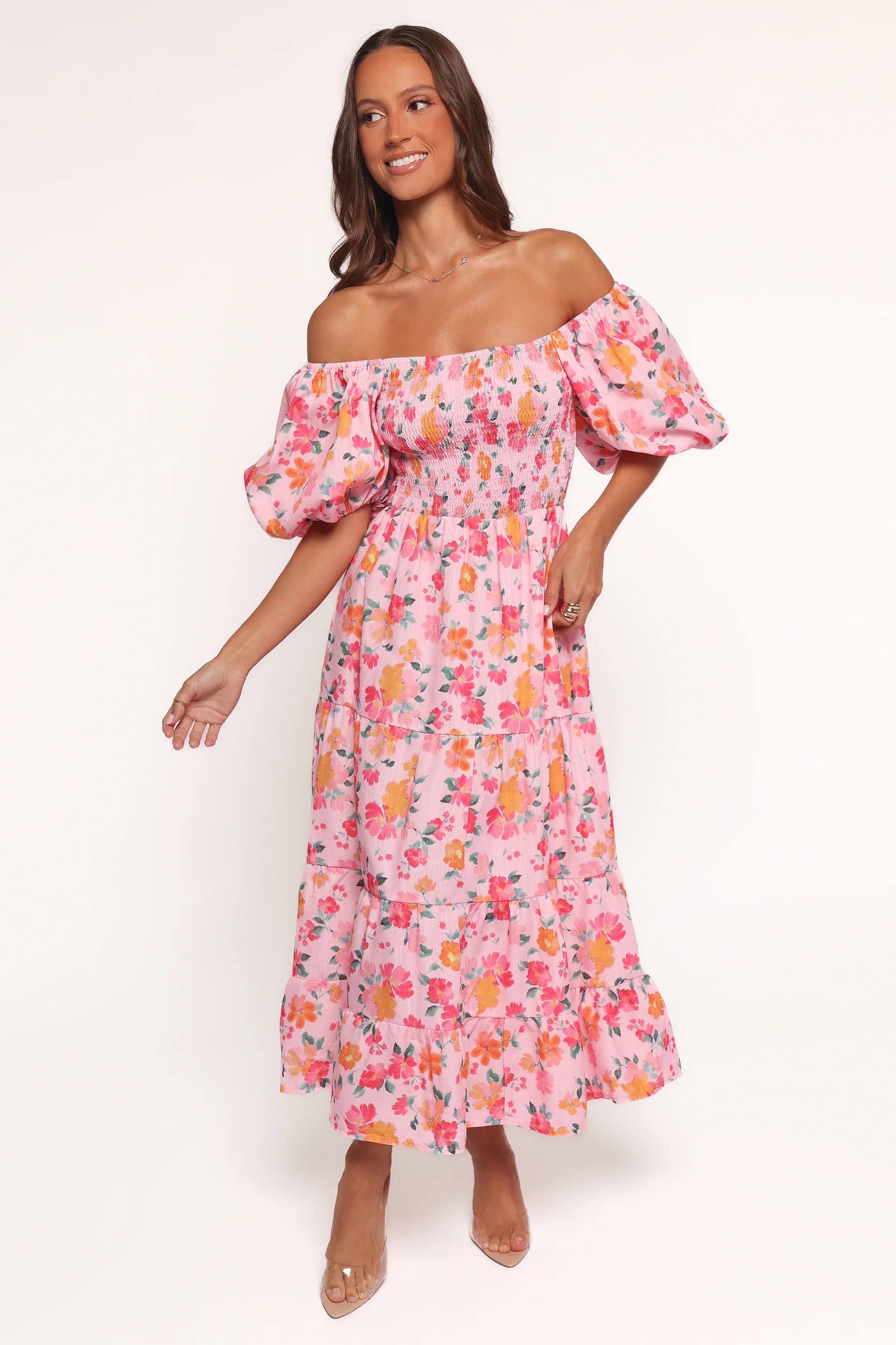 Soliel Midi Dress Pink Floral