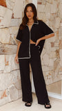 Madian Button Up Shirt and Pants Set Black