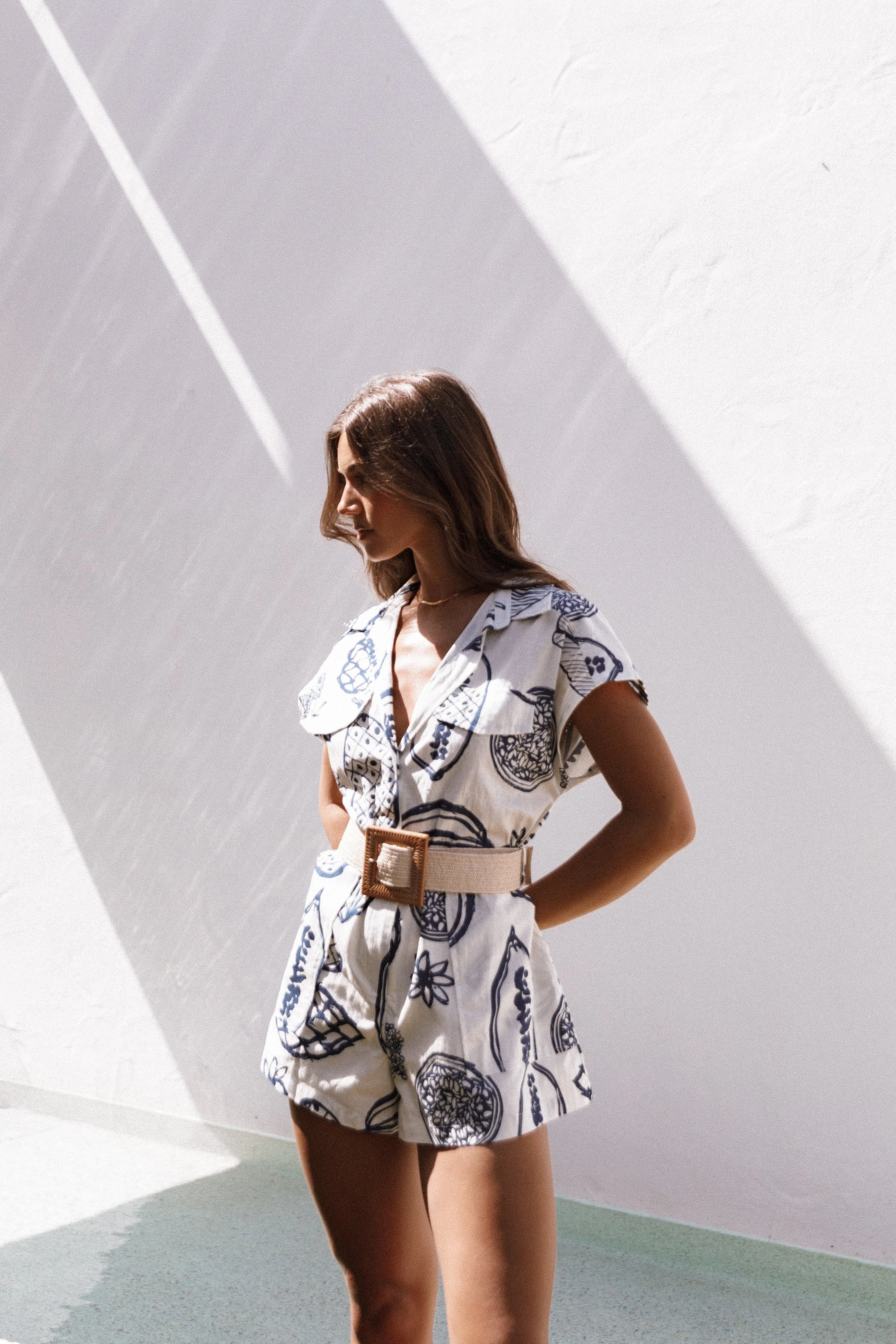 Georgina Tie Waist Romper Navy
