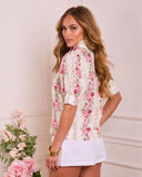 Rose Bound Floral High Neck Short Sleeve Top