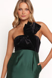 Amelie Bow Front One Shoulder Midi Dress Black Emerald