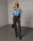 Elms Neck Tie Denim Top