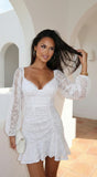 Nerano Lace Ruffle Asymmetric Mini Dress White