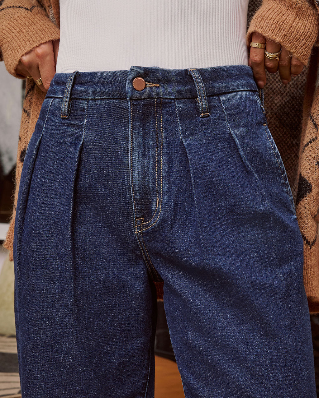 Ruey Stretch High Rise Straight Leg Pleated Jeans