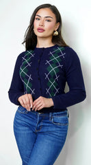 Mirex Argyle Knit Cardigan Navy