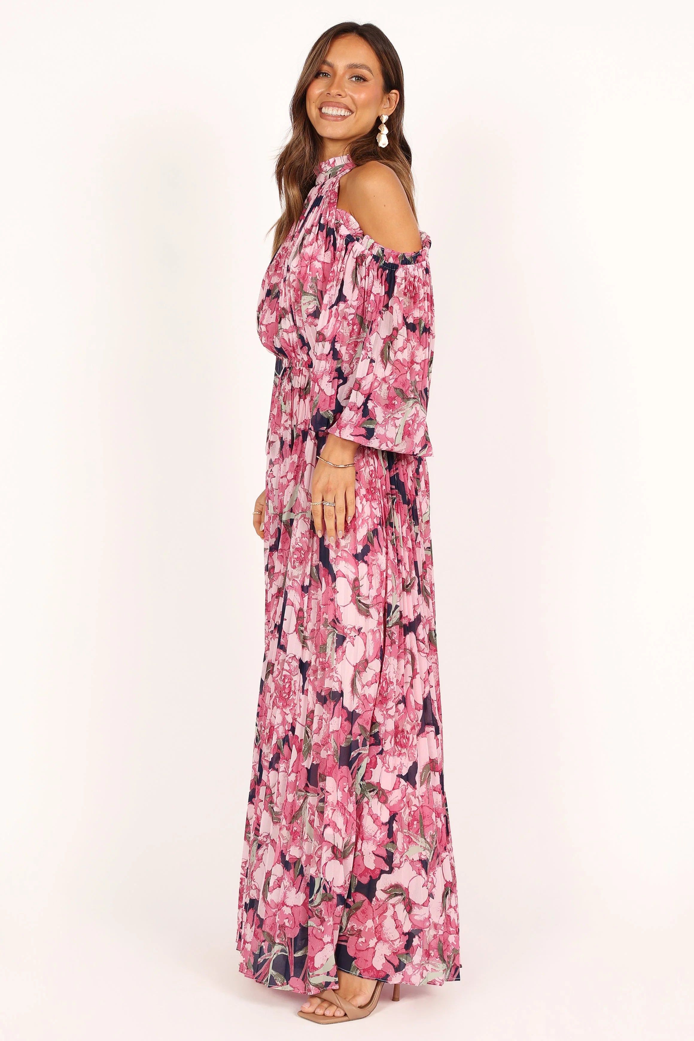 Hilary Pleated Maxi Dress Pink Floral