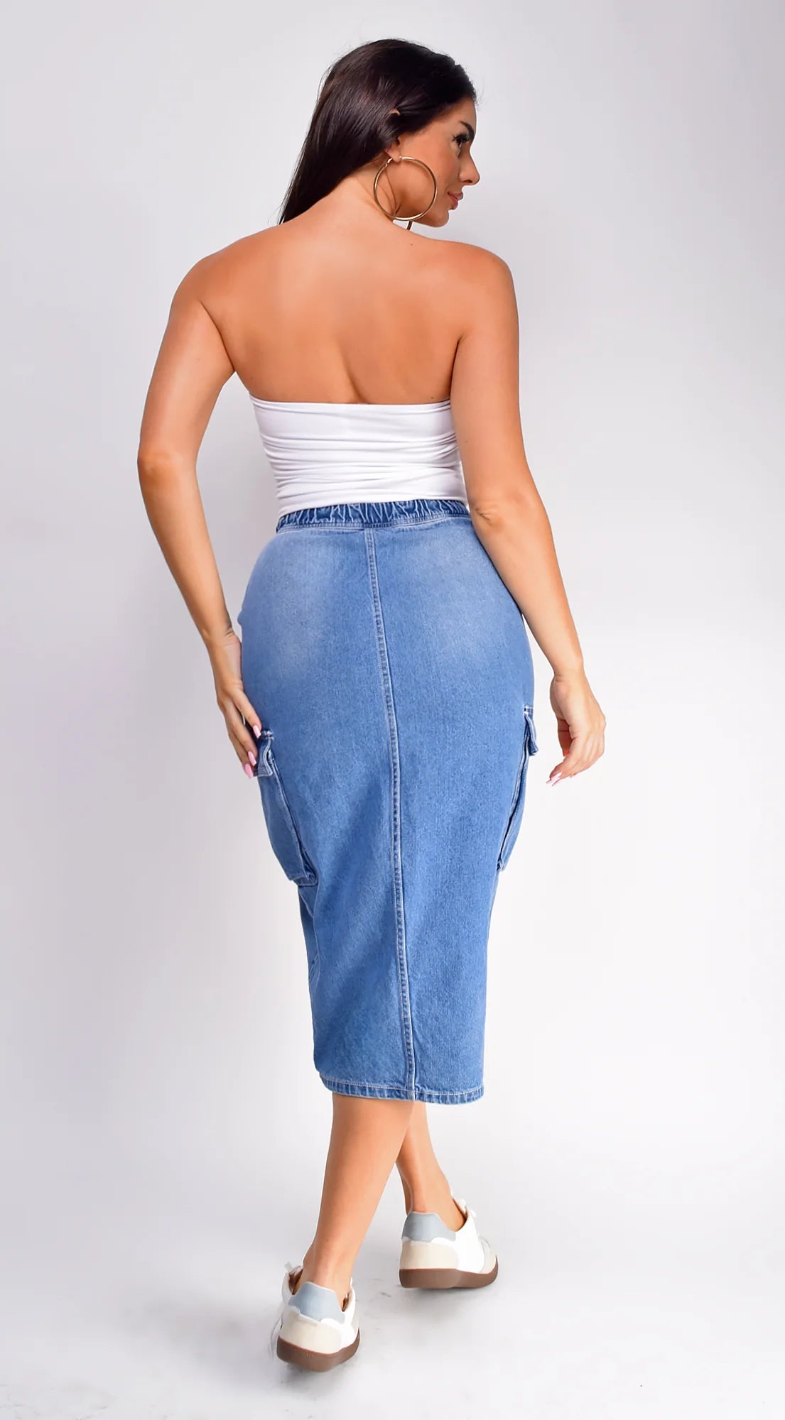 Sydney Denim Cargo Midi Skirt Blue