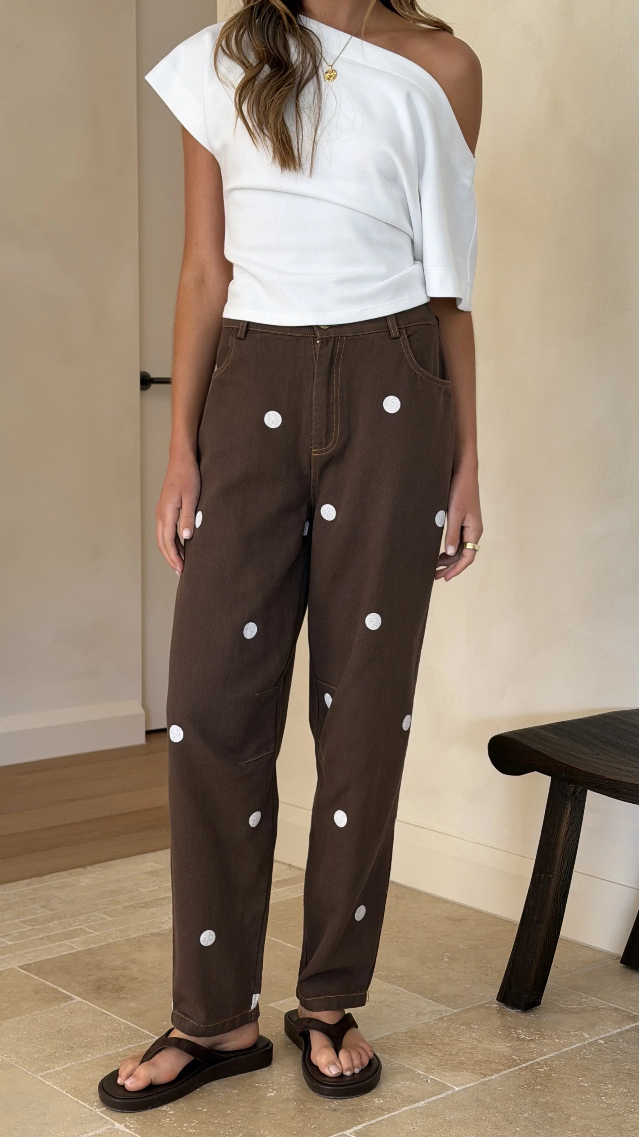 Cleora Barrel Jeans Chocolate Polka