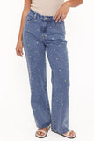 Kendall Straight Leg Jeans Embroidery Medium Wash
