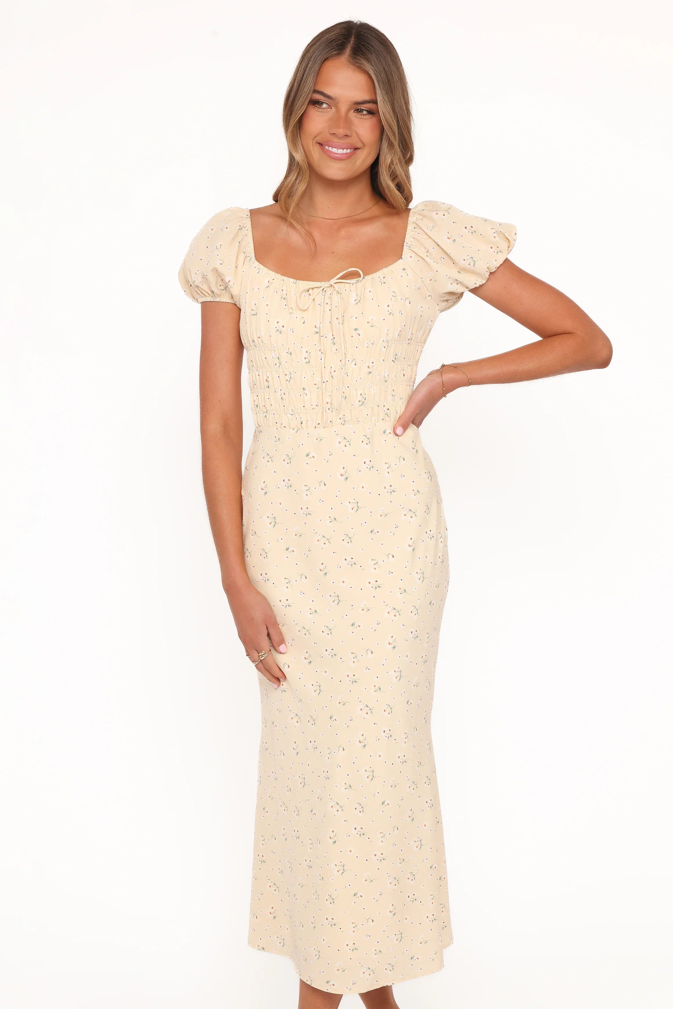 Teigan Midi Dress Yellow Floral