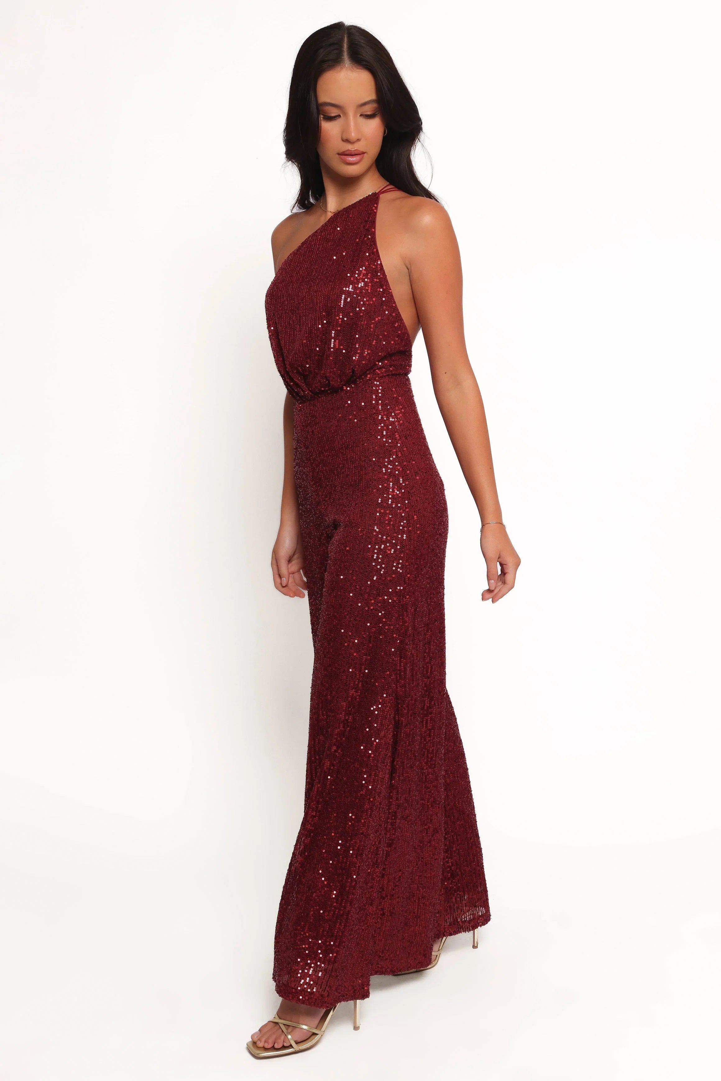 Khianna Sequin One Shoulder Jumpsuit Red