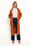 Makenna Long Open Front Cardigan Rust