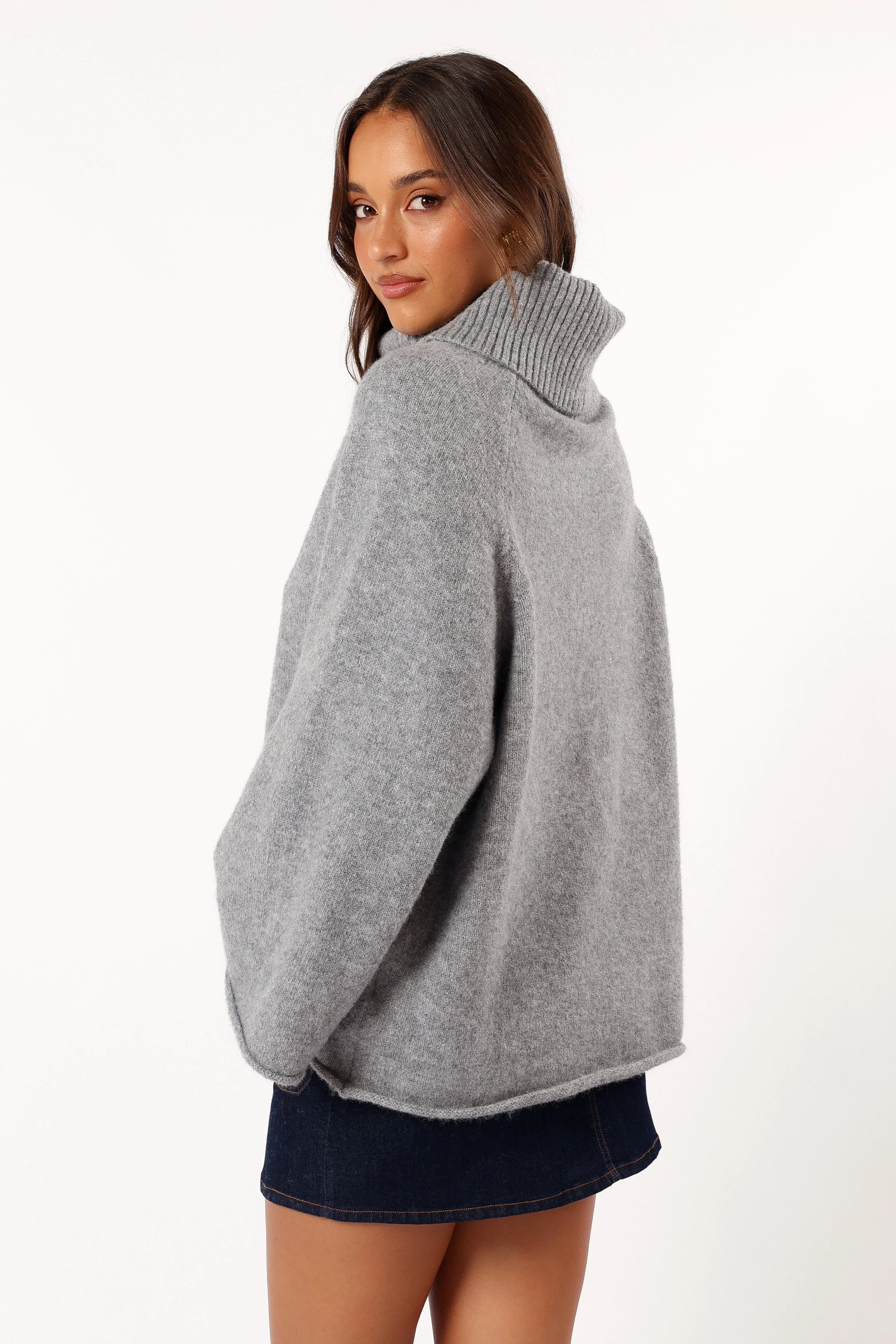 Bindy Cowlneck Knit Sweater Grey Marle