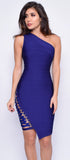 Charlyn Navy Blue Side Lace Up One Shoulder Bandage Dress
