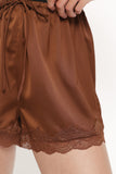Arlet Lace Trim Satin Shorts Chocolate Brown