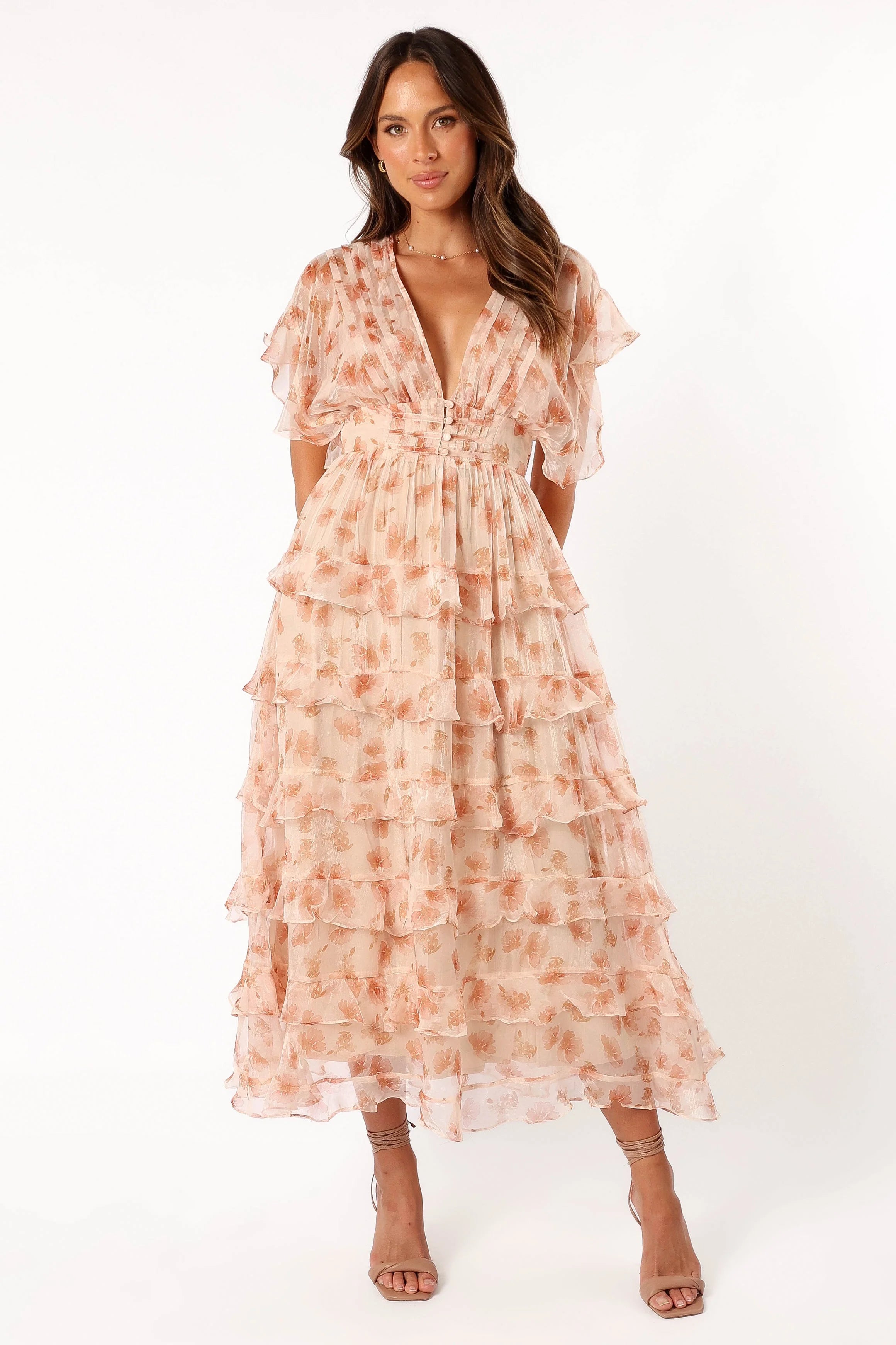 Wendi Ruffle Dress Dark Peach Floral