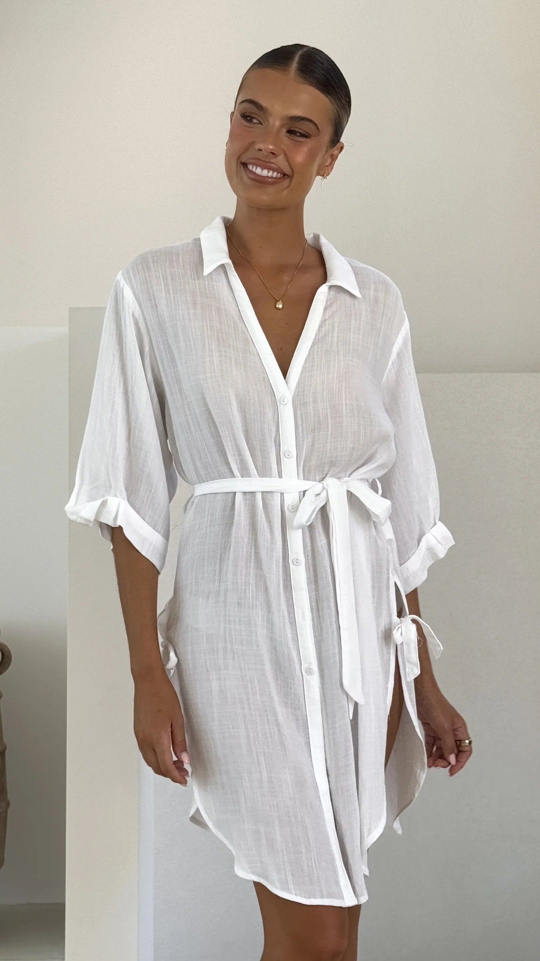 Vesper Button Down Beach Cover Up White