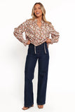 Selmah Long Sleeve Top Cream Olive Orange