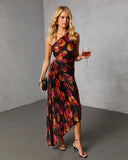 Modern Day Glam Printed One Shoulder Asymmetrical Maxi Dress