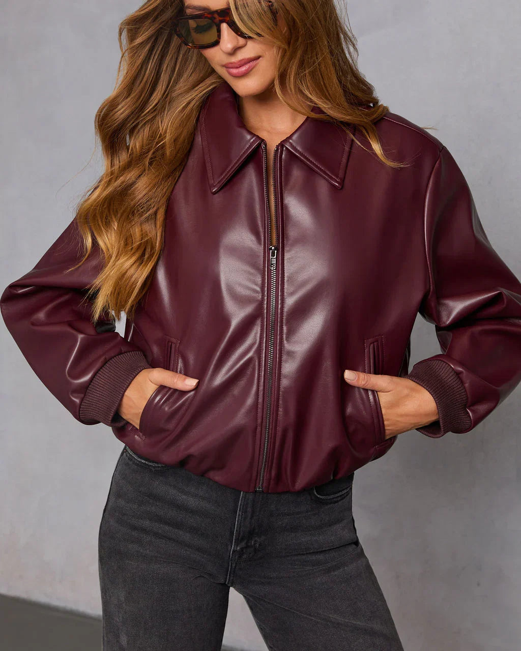 Laiken Cropped Leather Bomber Jacket