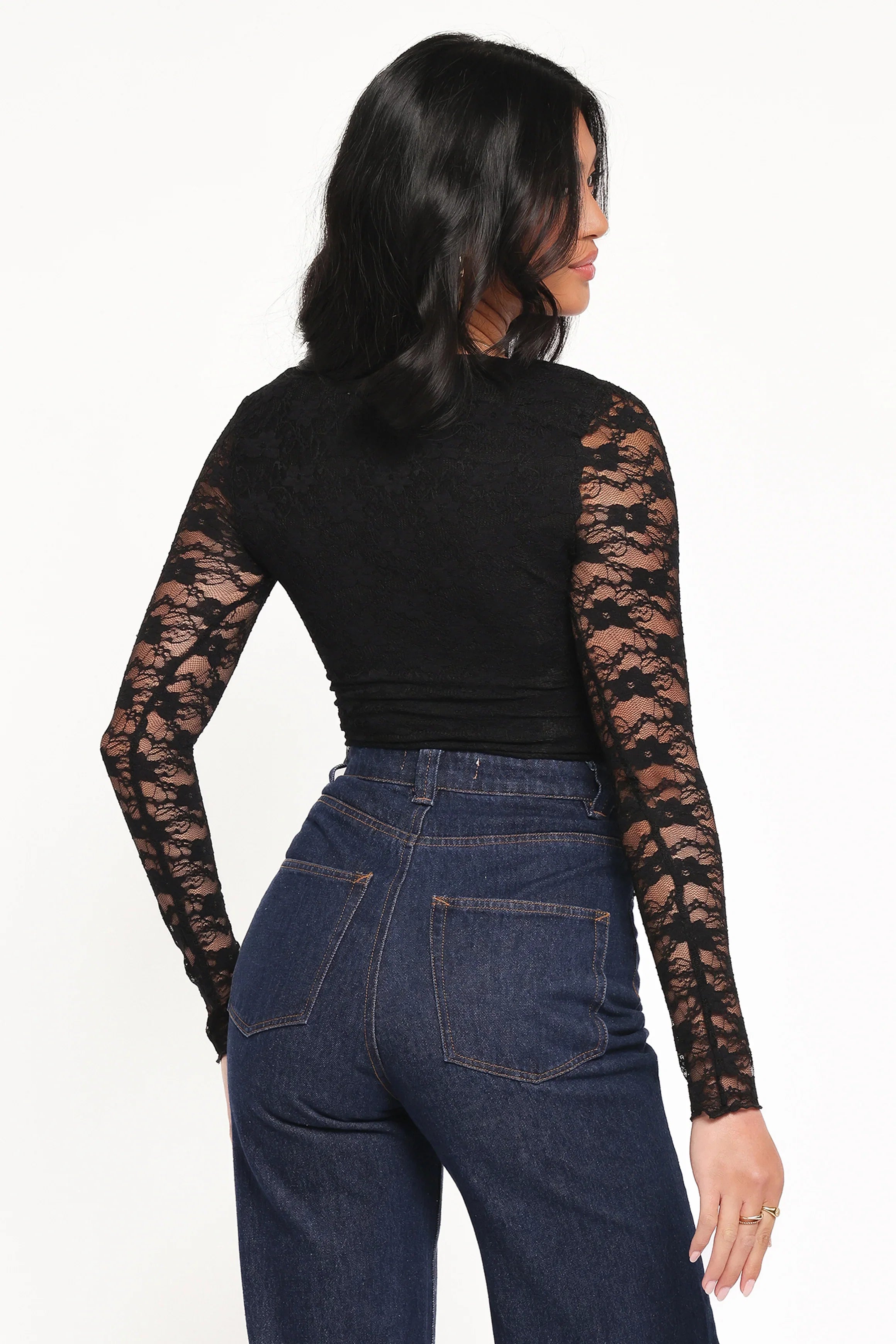 Skyler Square Neck Stretch Lace Top Black