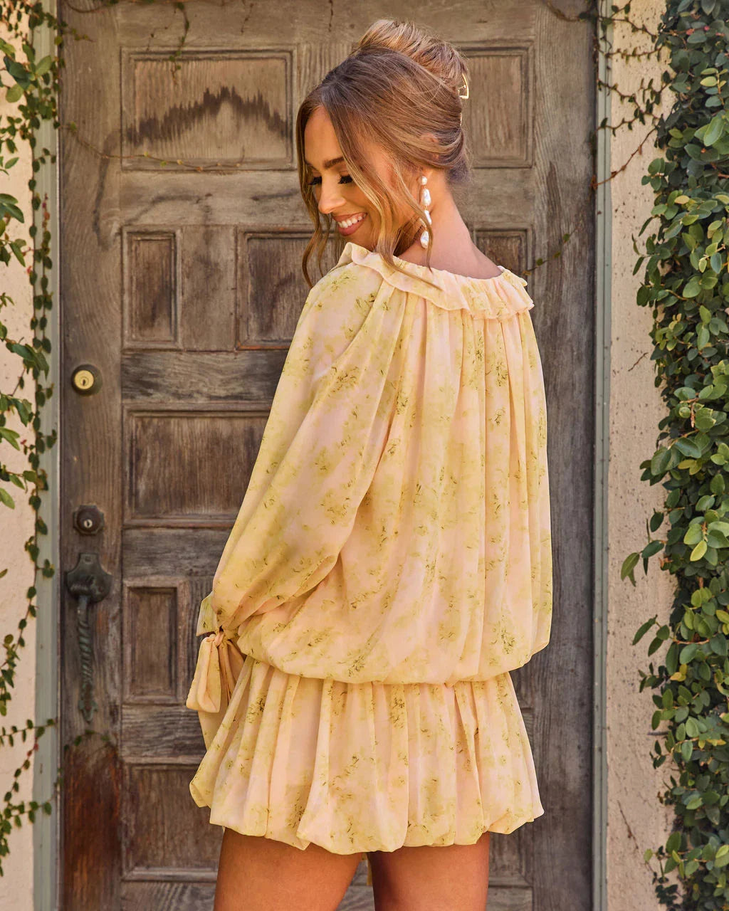 Garden Story Floral Bubble Hem Mini Dress