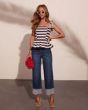 Golden Coast Striped Cotton Peplum Top