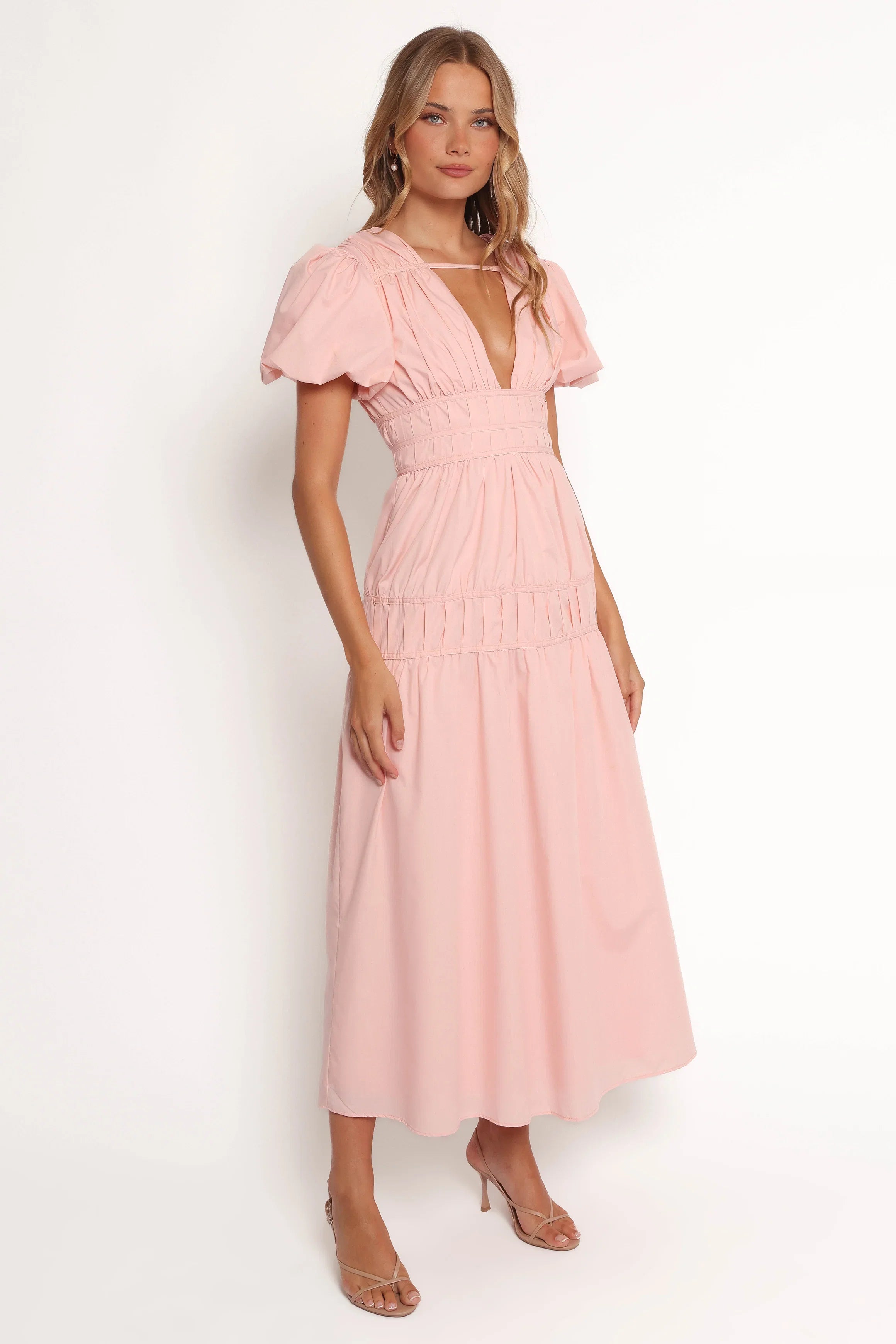 Joedy Puff Sleeve Midi Dress Pale Pink