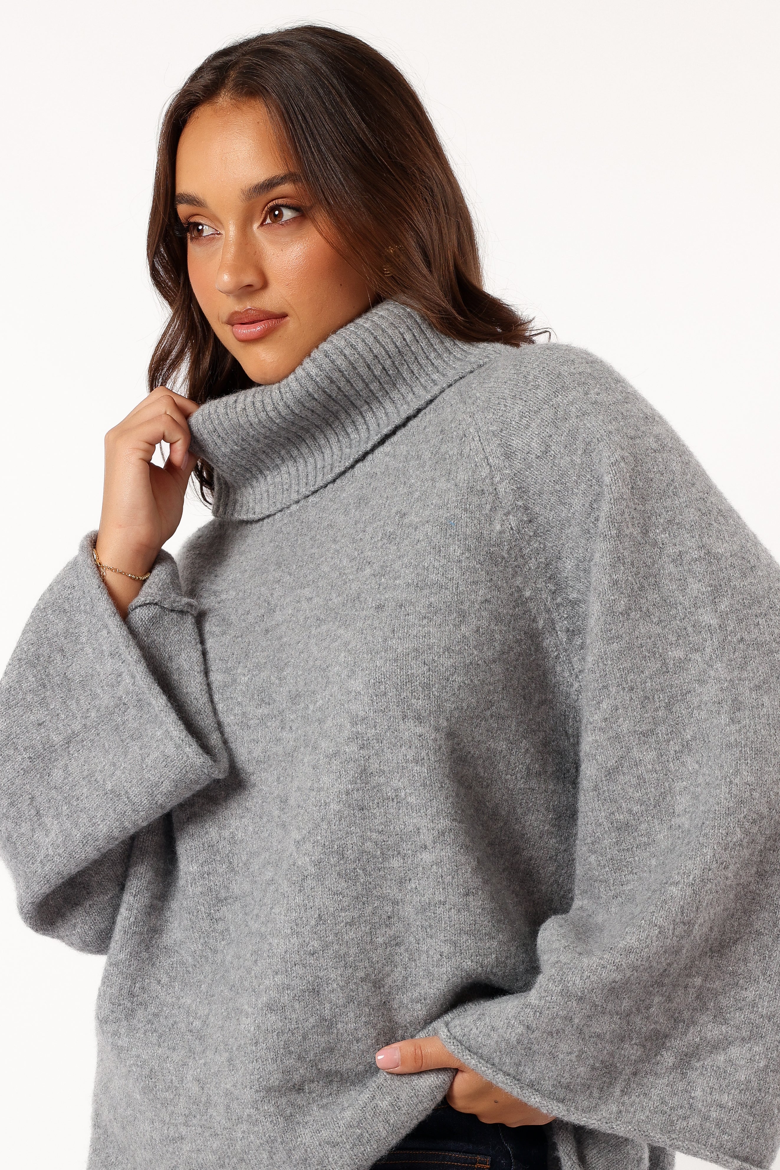 Bindy Cowlneck Knit Sweater Grey Marle