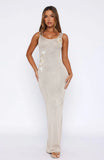 Marine Mist Sequin Knit Maxi Dress Champagne