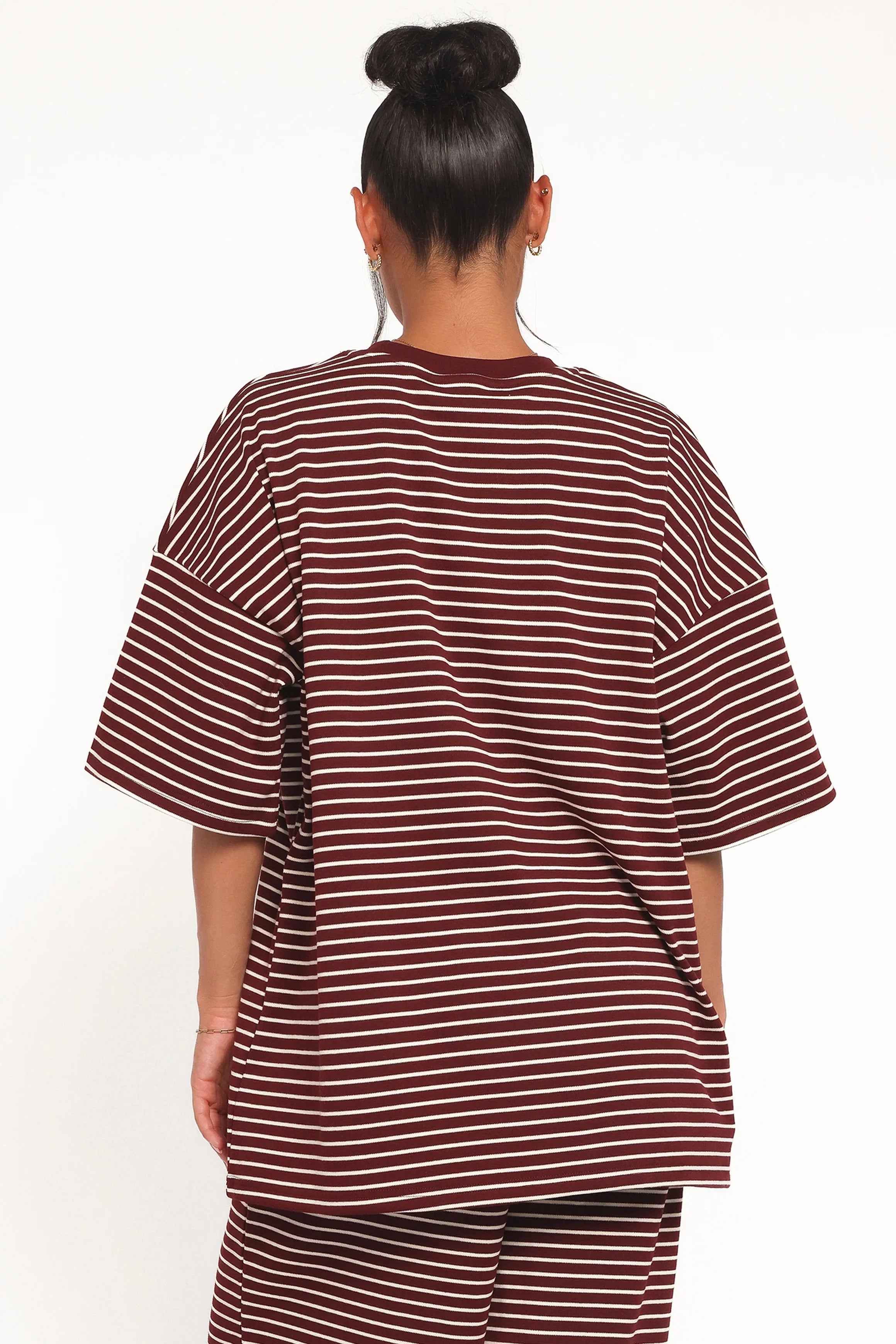 Wilda Oversized Tee Burgundy Cream Stripe