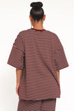 Wilda Oversized Tee Burgundy Cream Stripe