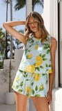 Charmain Top Lemon Aqua Floral