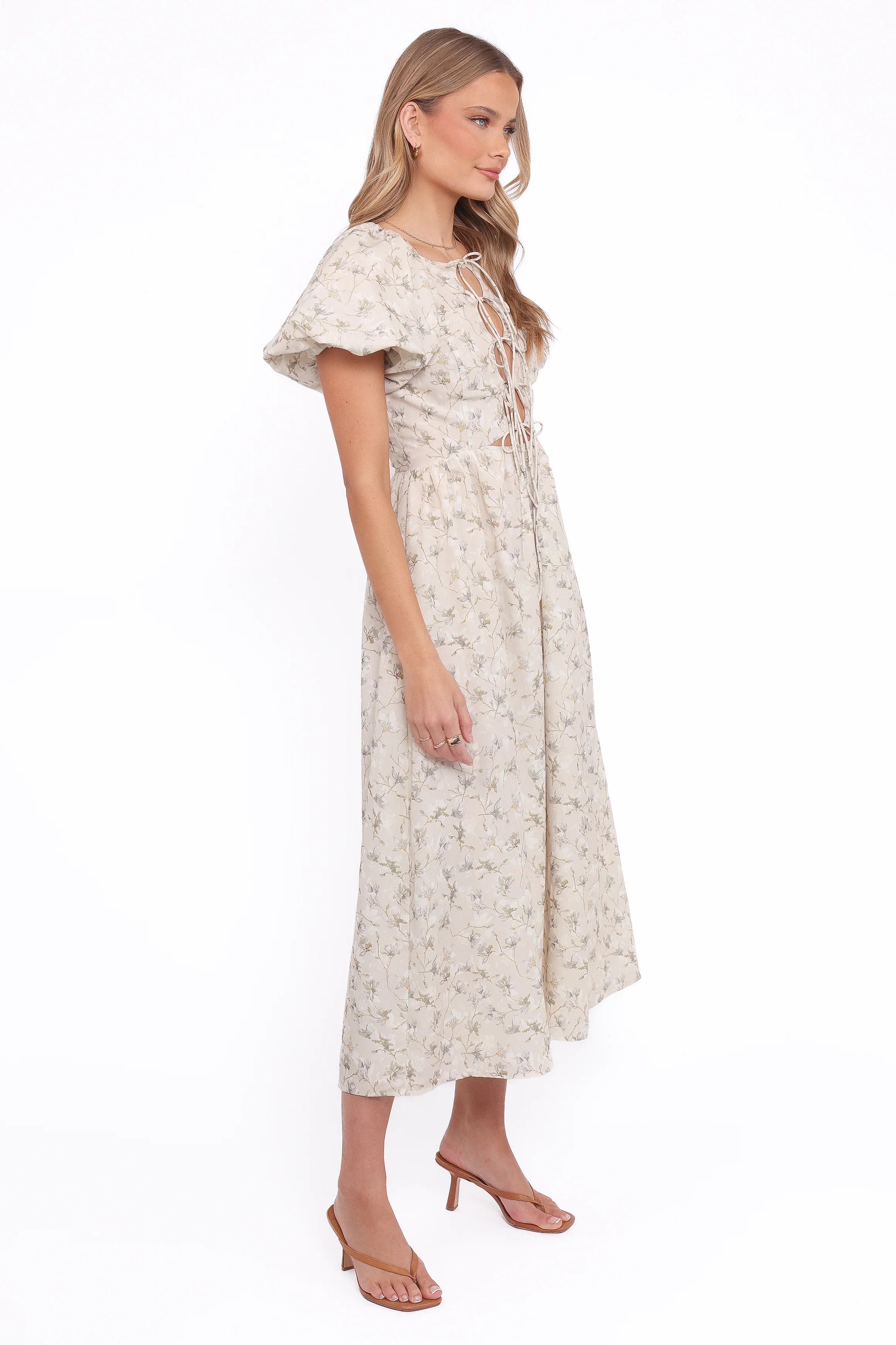 Kathleen Maxi Dress Light Beige Green Floral