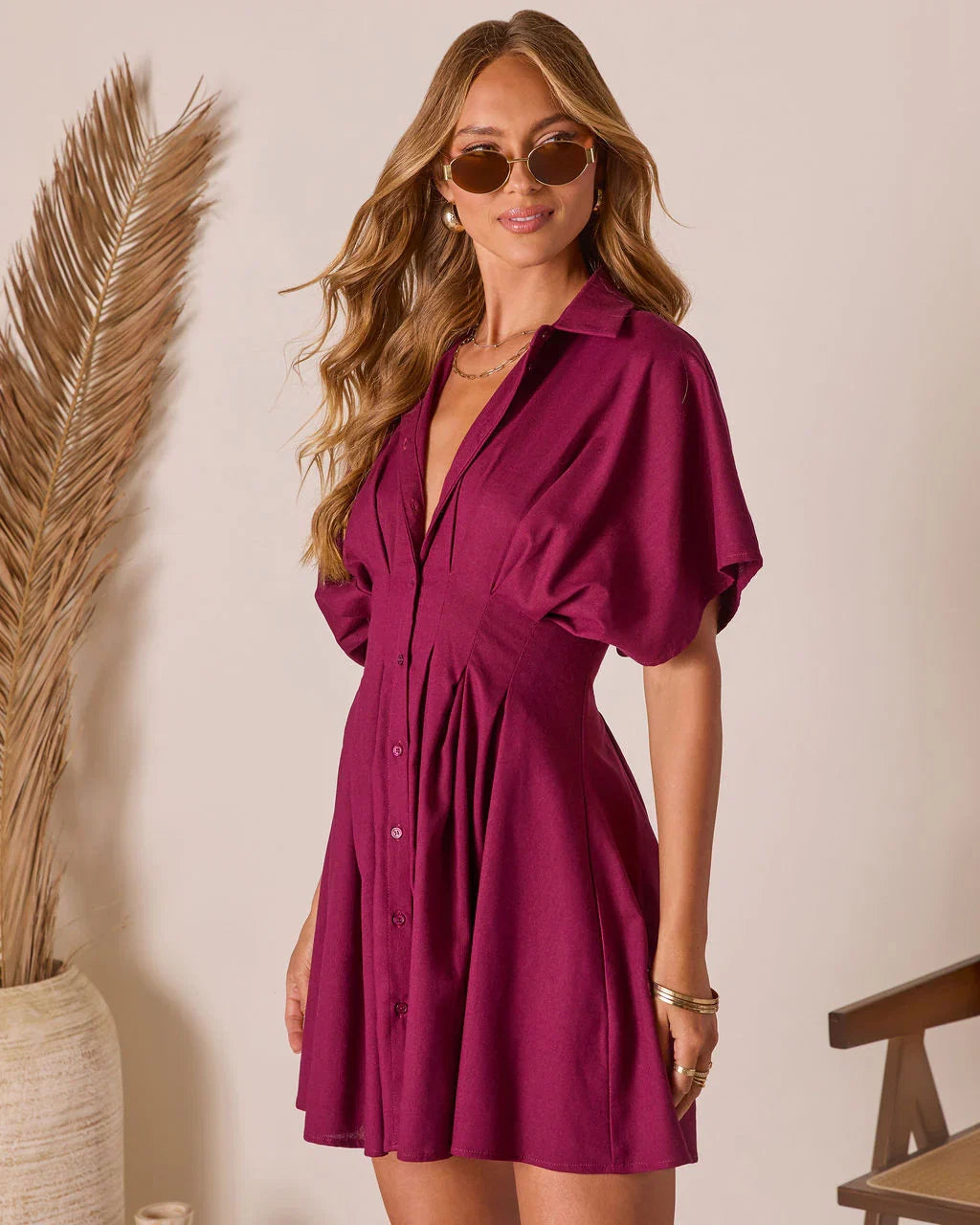 Stacie Pleated Mini Shirt Dress