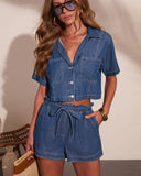 Kylah Button Down Short Sleeve Denim Top