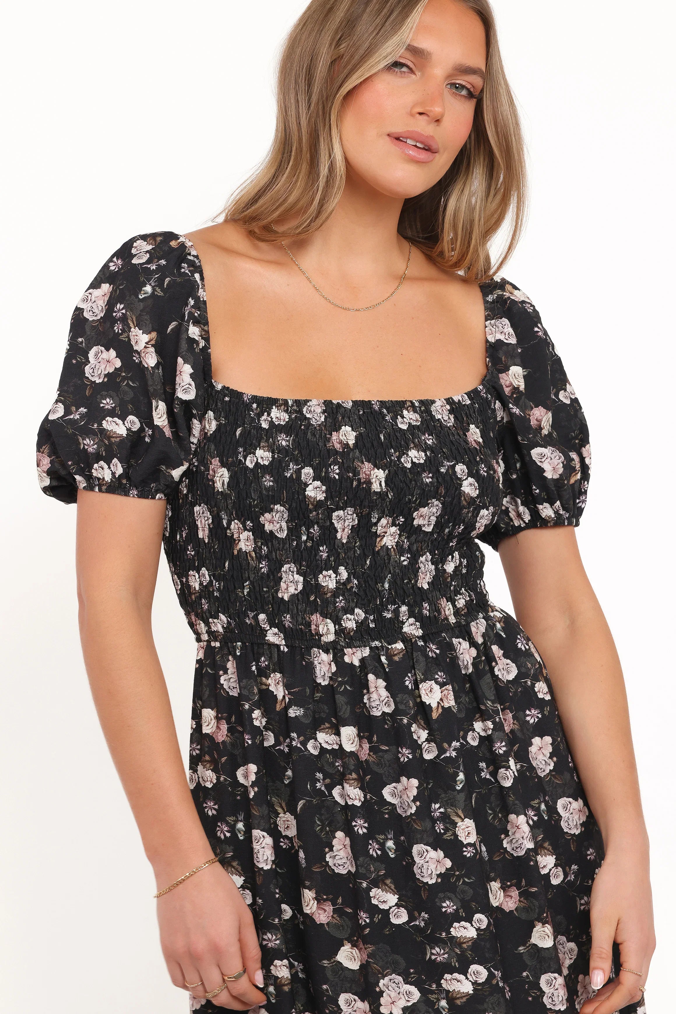 Cecelia Puff Sleeve Maxi Dress Black Floral
